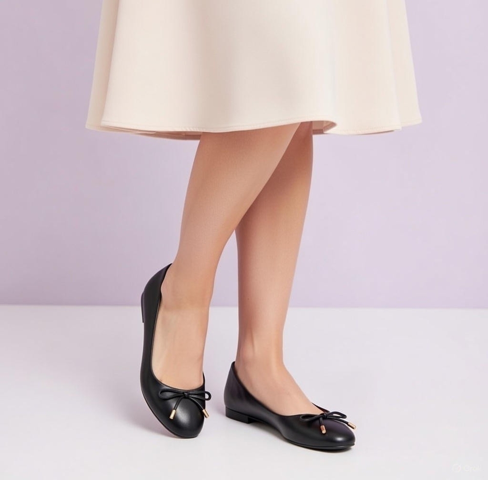 TORY BURCH Brooke Bow 25MM Black Nappa Leather Ballet Heels Size 5.5